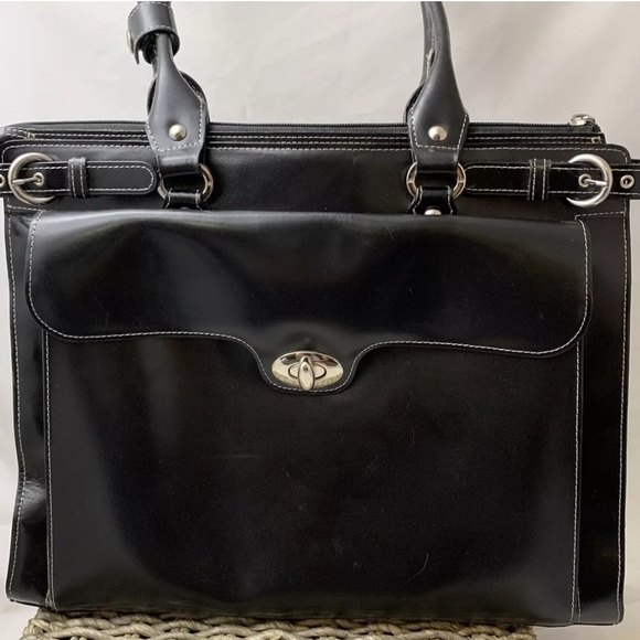 McKlein Premium Leather Briefcase Black/ Silver Business Career OFFICE New! Lrg - Picture 3 of 12